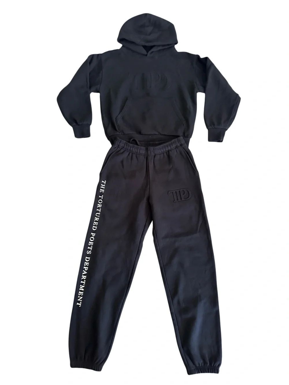 Taylor Swift TTPD Black Embossed Hoodie and Sweatpants Set Black Size Small